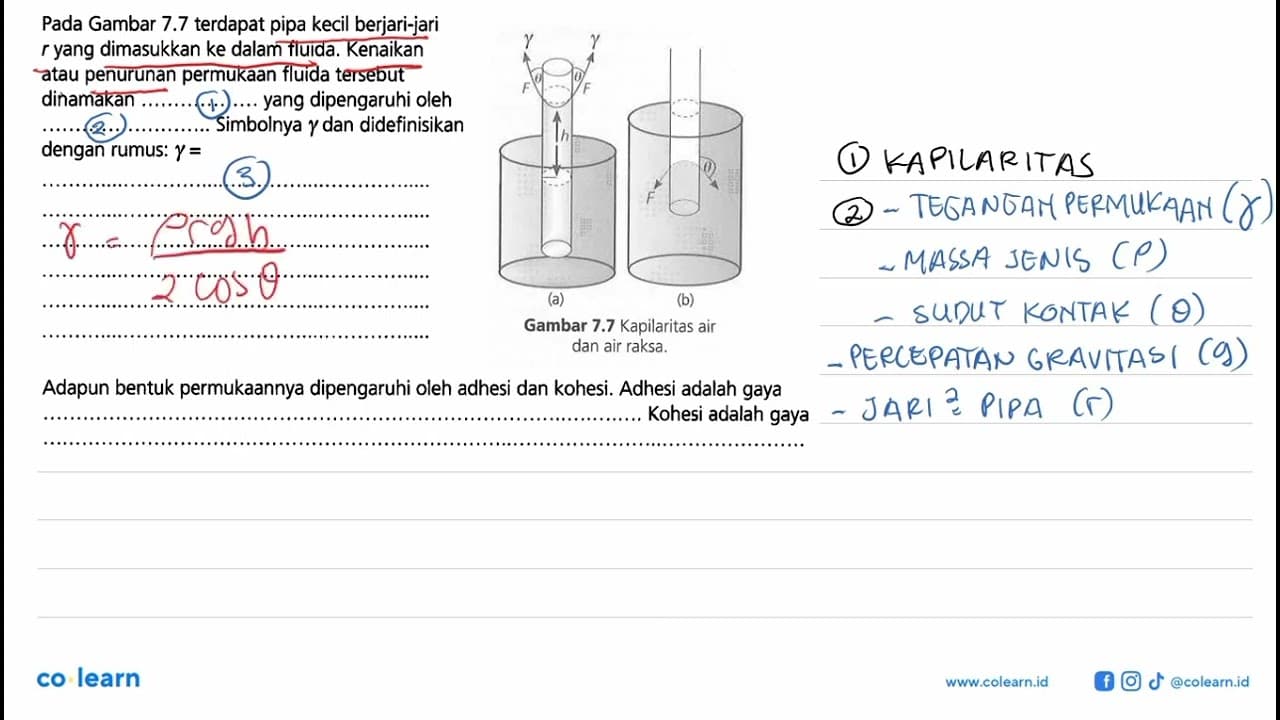 Pada Gambar 7.7 terdapat pipa kecil berjari-jari r yang