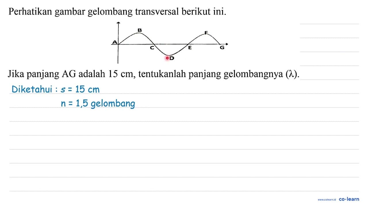 Perhatikan gambar gelombang transversal berikut ini. Jika