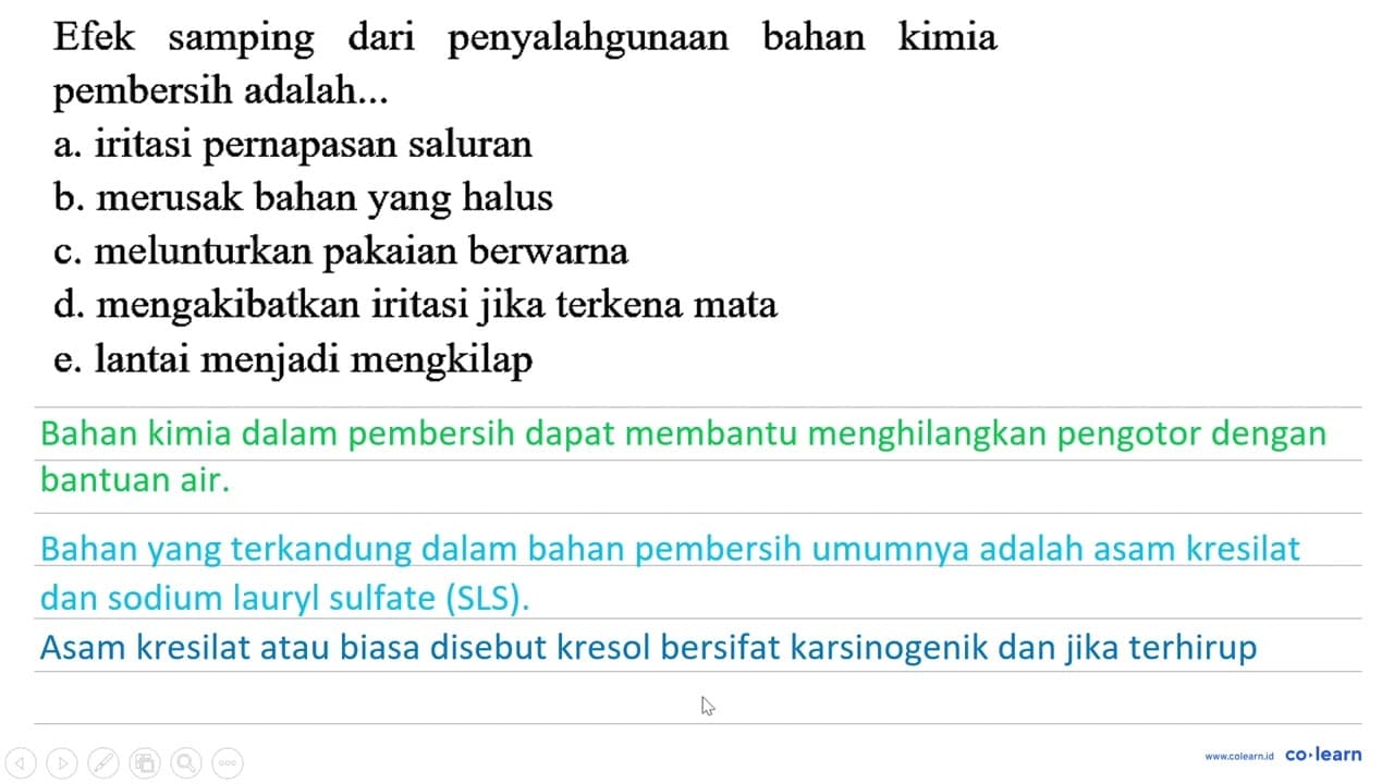 Efek samping dari penyalahgunaan bahan kimia pembersih