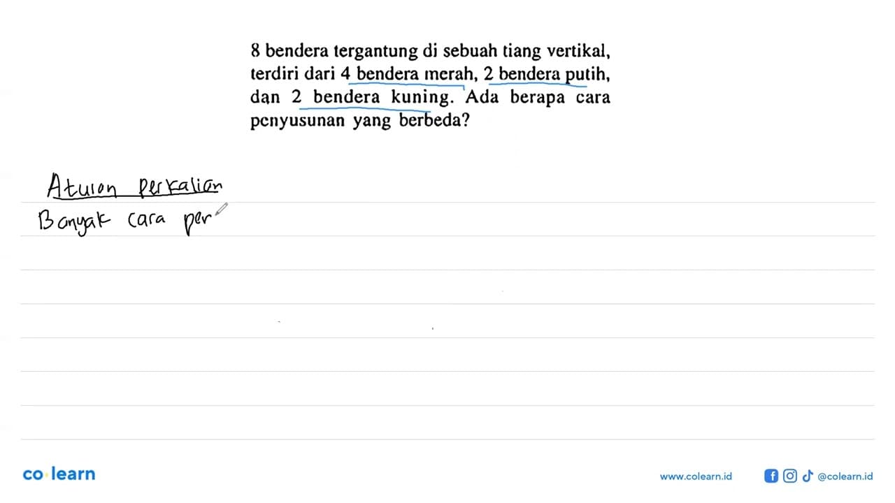 8 bendera tergantung di sebuah tiang vertikal, terdiri dari