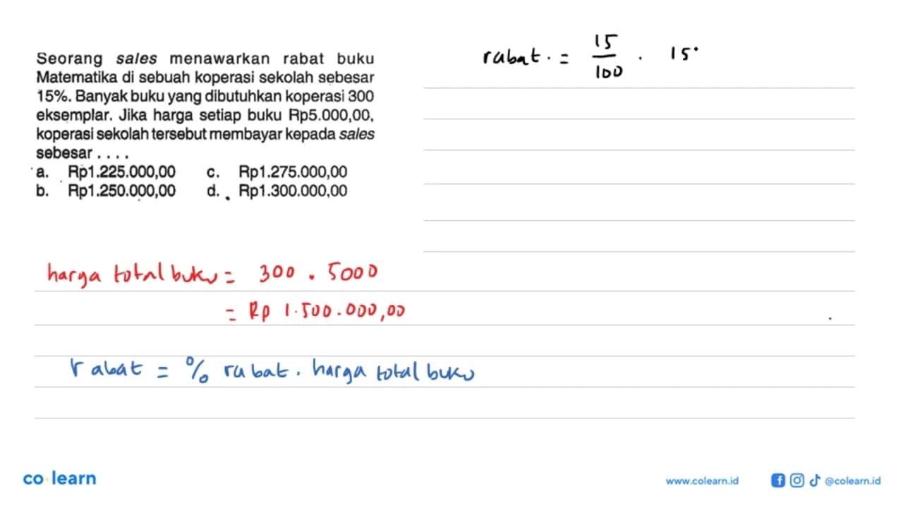 Seorang sales menawarkan rabat buku Matematika di sebuah