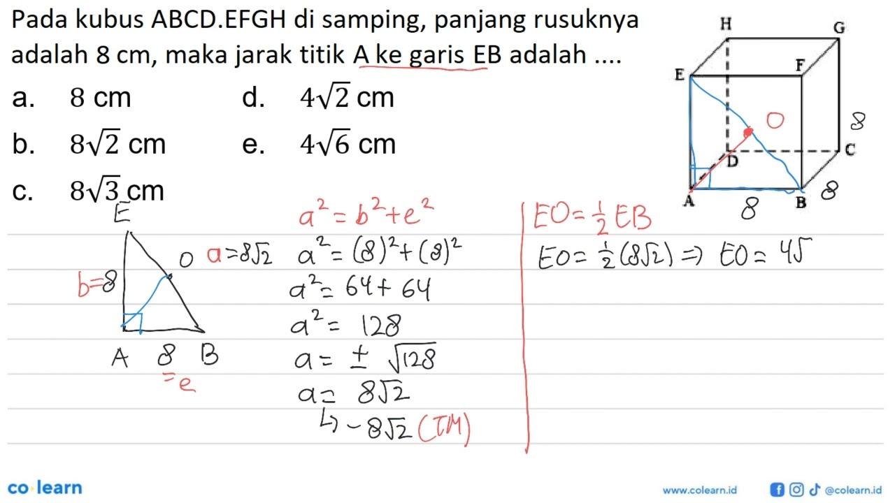 Pada kubus ABCD.EFGH di samping, panjang rusuknya H adalah