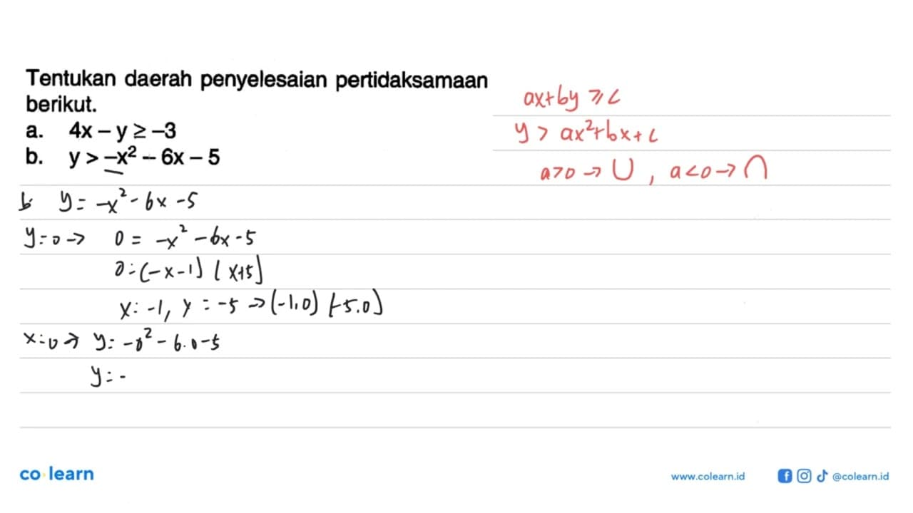 Tentukan daerah penyelesaian pertidaksamaan berikut. a.