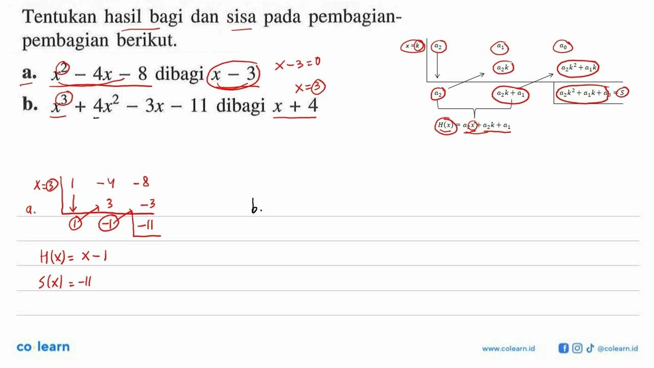 Tentukan hasil bagi dan sisa pada pembagian-pembagian