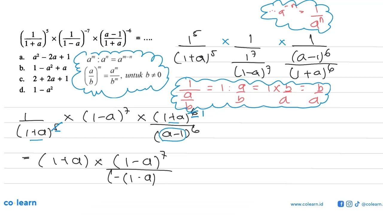 (1 / (1+a))^5 x (1 / (1-a))^-7 x ((a-1)/(1+a))^-6 =