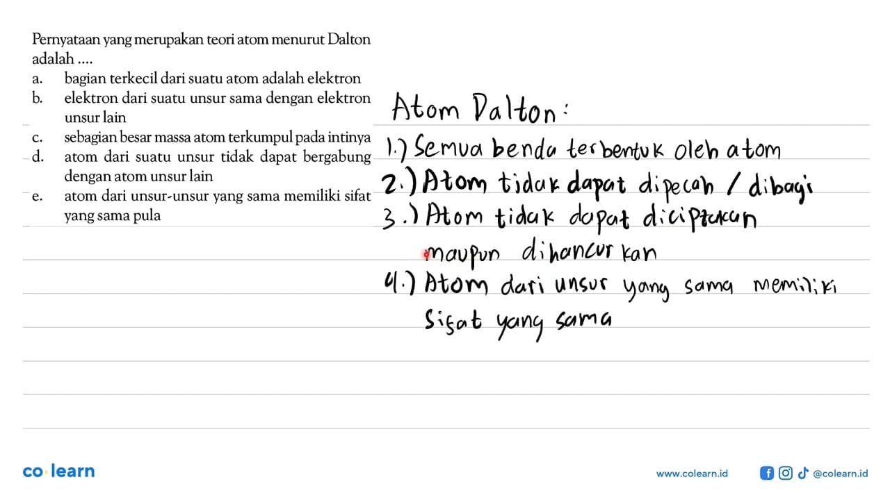 Pernyataan yang merupakan teori atom menurut Dalton adalah