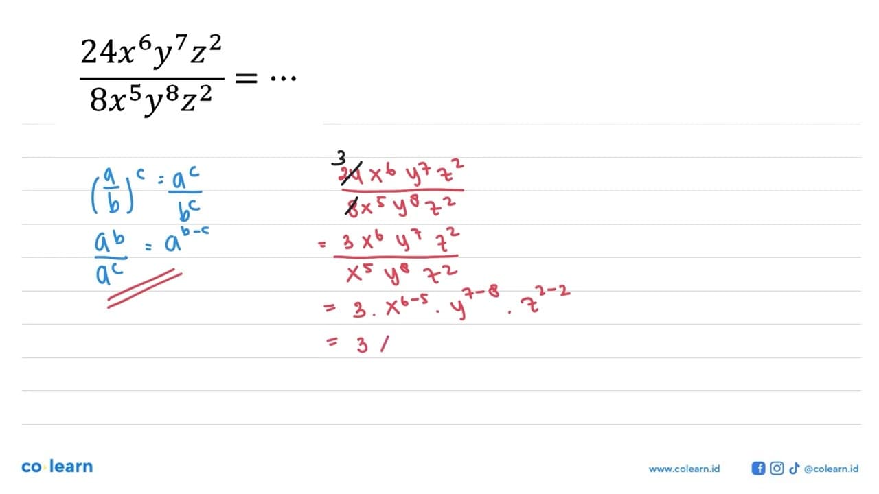 (24x^6 y^7 z^2)/(8x^5 y^8 z^2) = ...