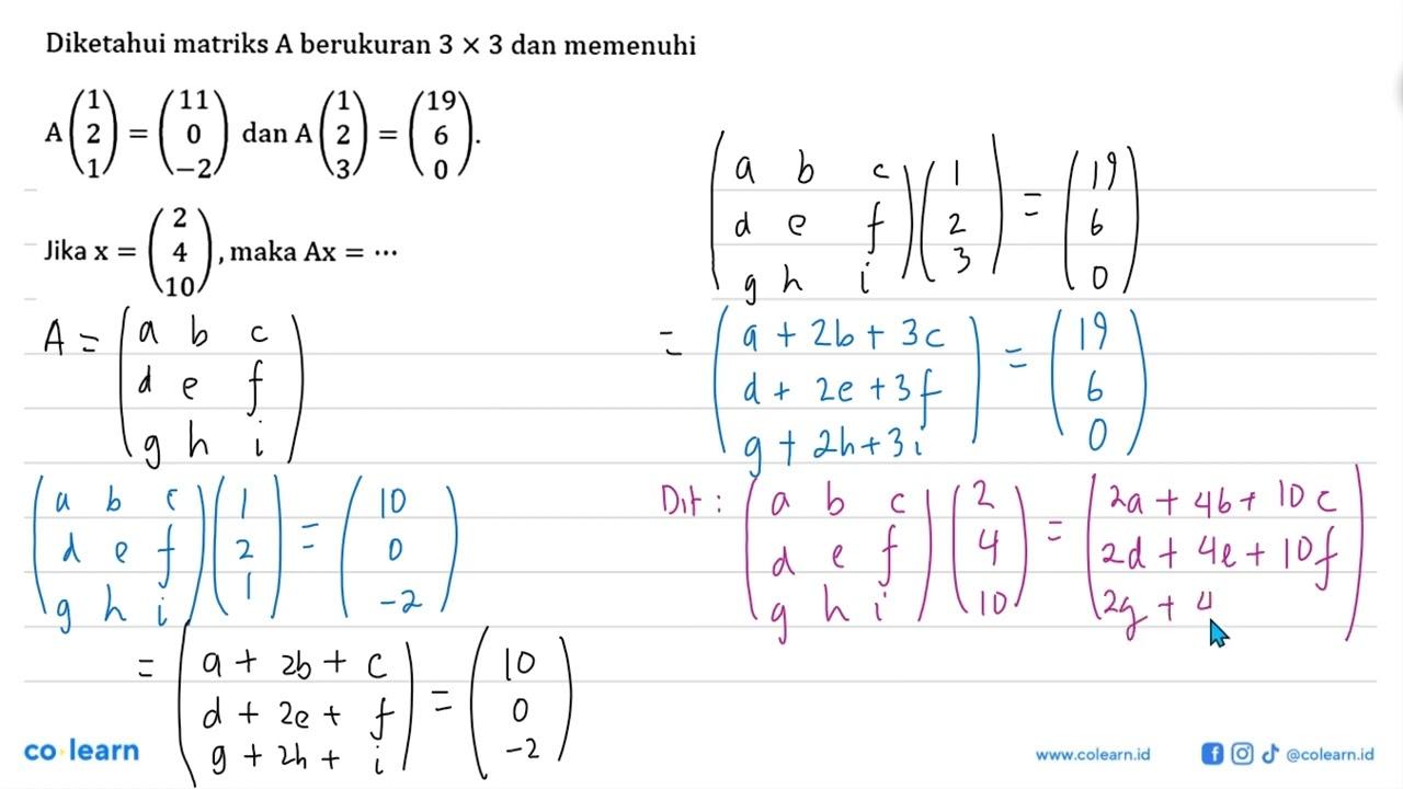 Diketahui matriks A berukuran 3 X 3 dan memenuhi A (1 2 1)