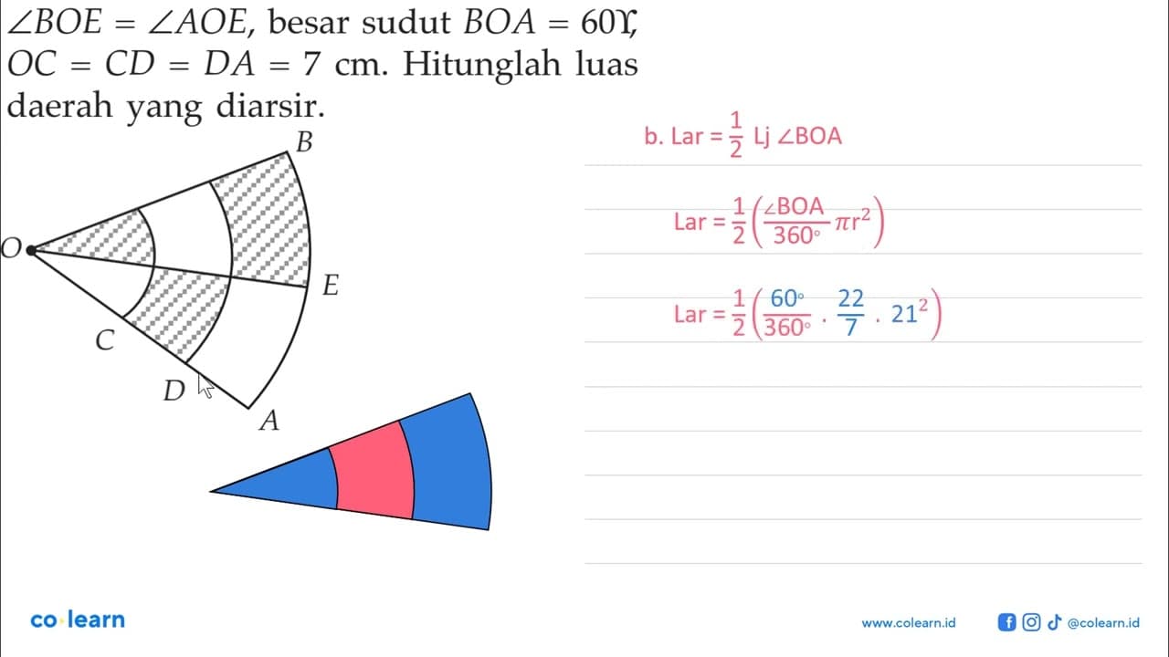 sudut BOE = sudut AOE , besar sudut BOA = 60 gamma ,