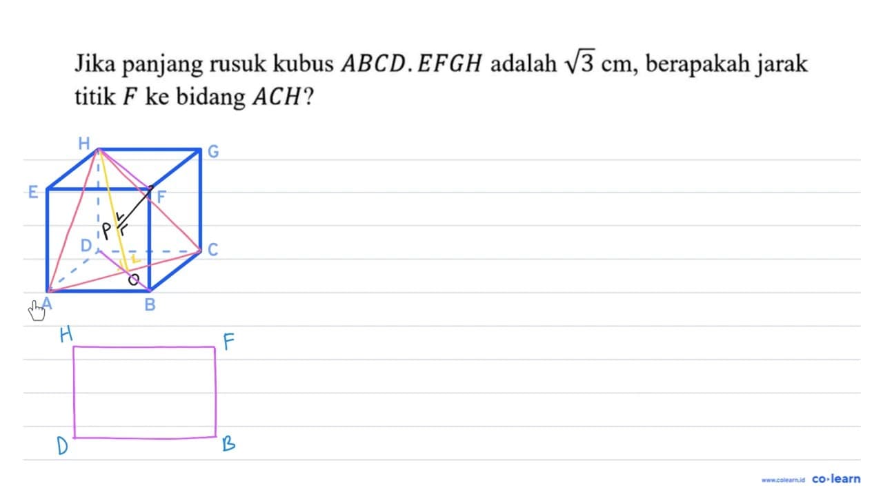 Jika panjang rusuk kubus ABCD.EFGH adalah akar(3) cm,