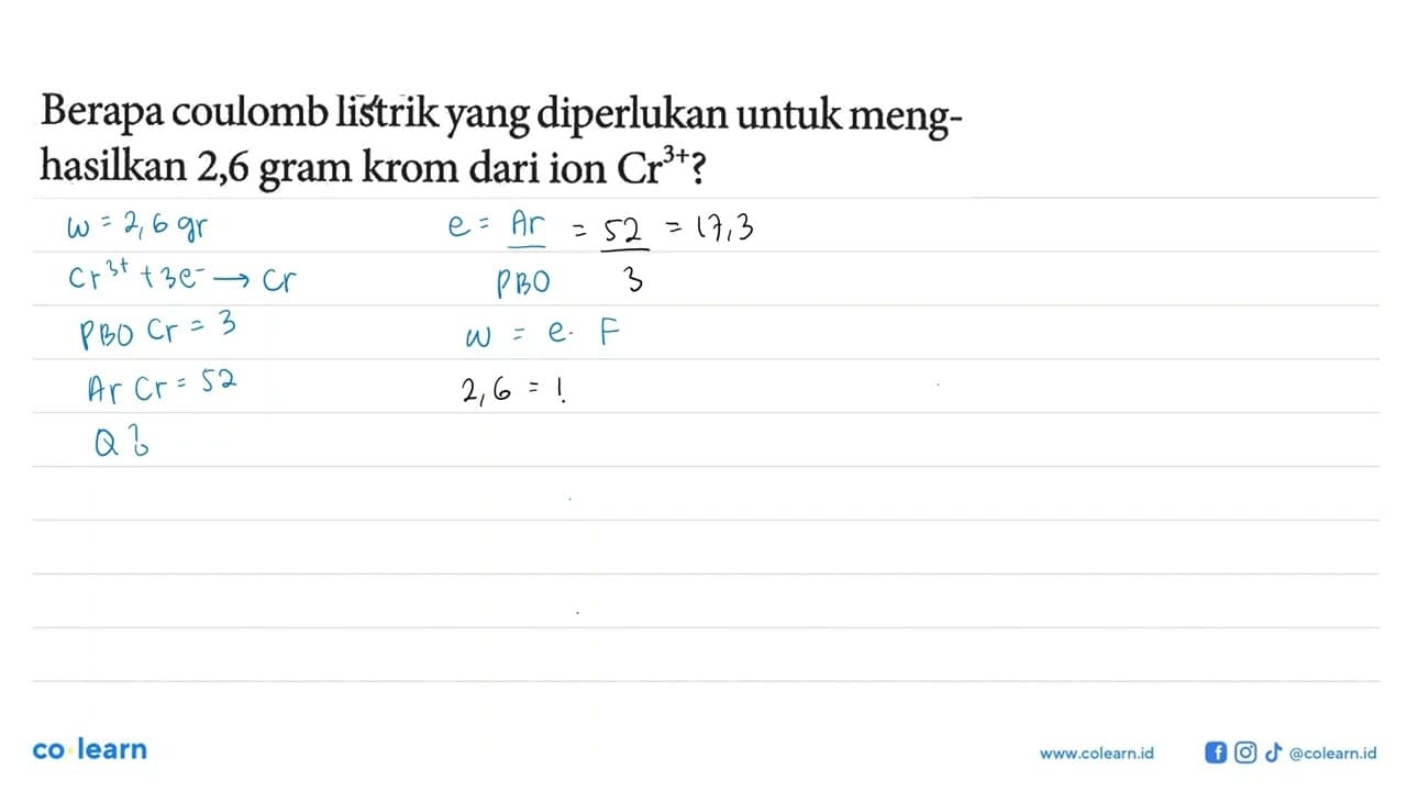 Berapa coulomb listrikyang diperlukan untuk menghasilkan