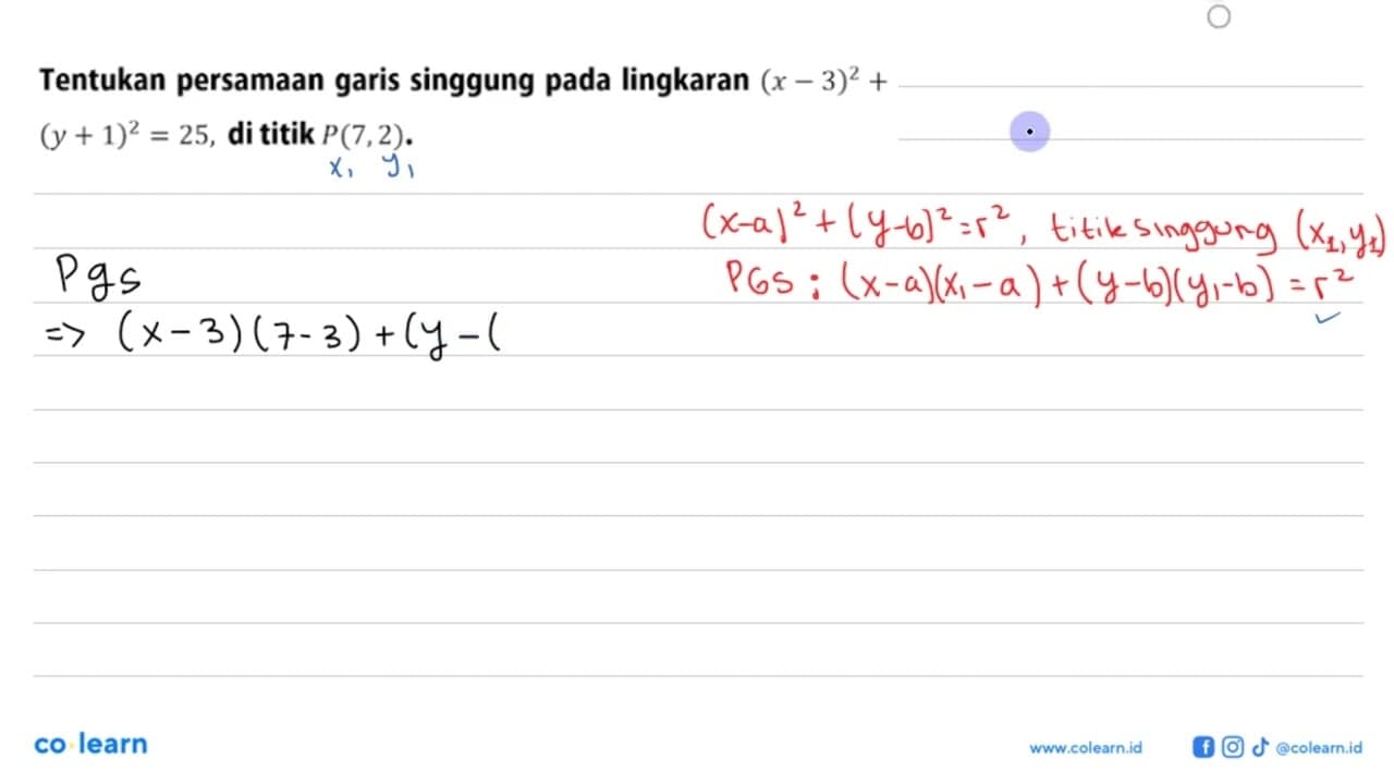 Tentukan persamaan garis singgung pada lingkaran (x-3)^2+