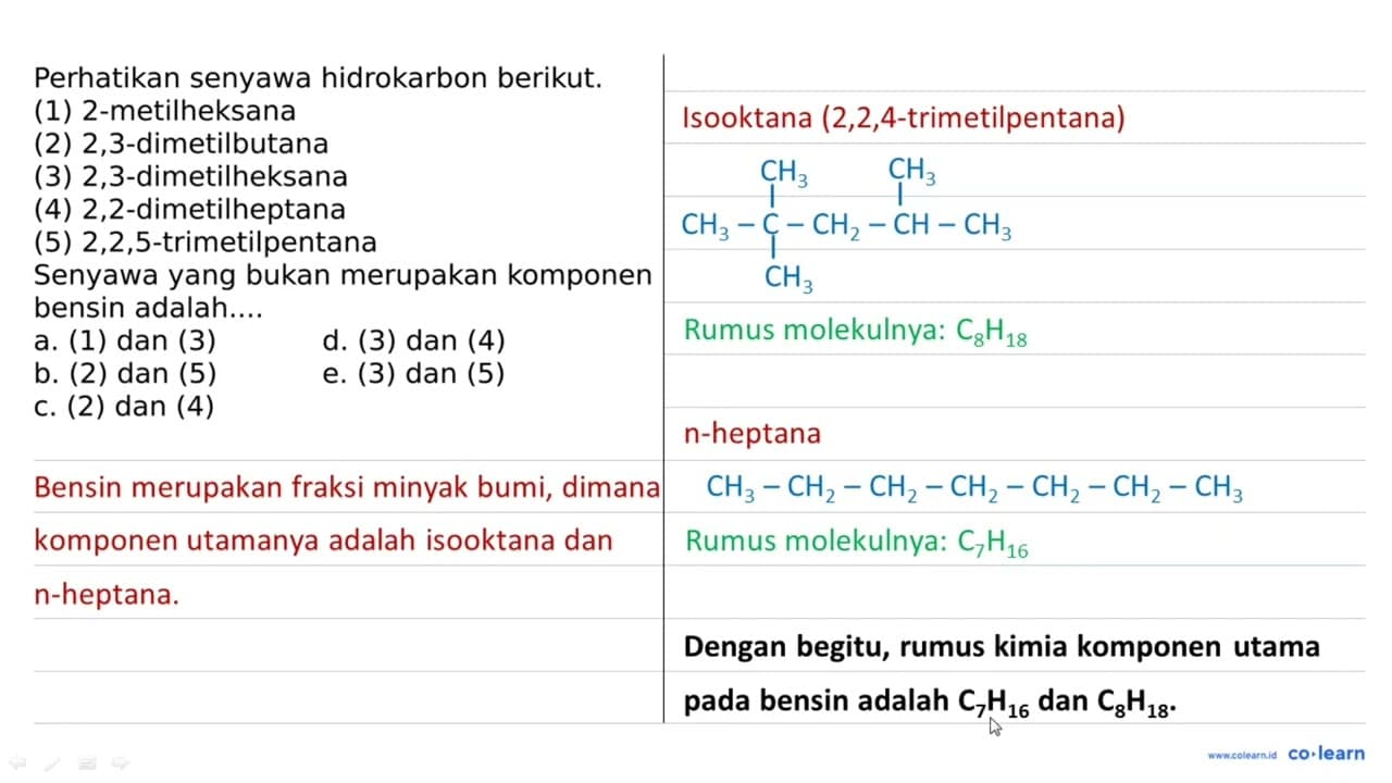 Perhatikan senyawa hidrokarbon berikut. (1) 2-metilheksana