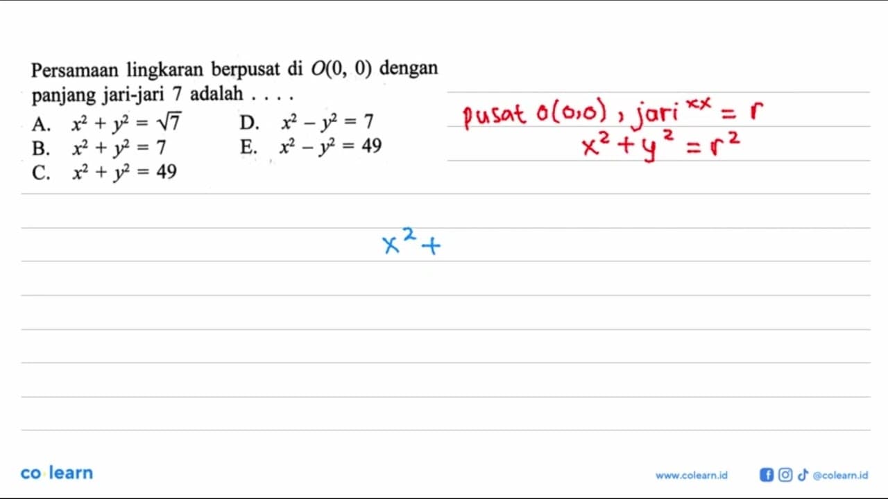 Persamaan lingkaran berpusat di O(0,0) dengan panjang