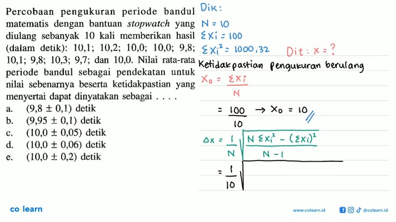 Percobaan pengukuran periode bandul matematis dengan