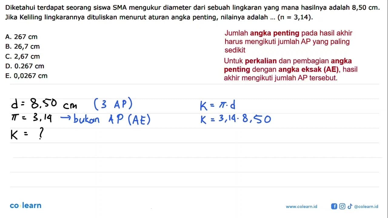 Diketahui terdapat seorang siswa SMA mengukur diameter dari