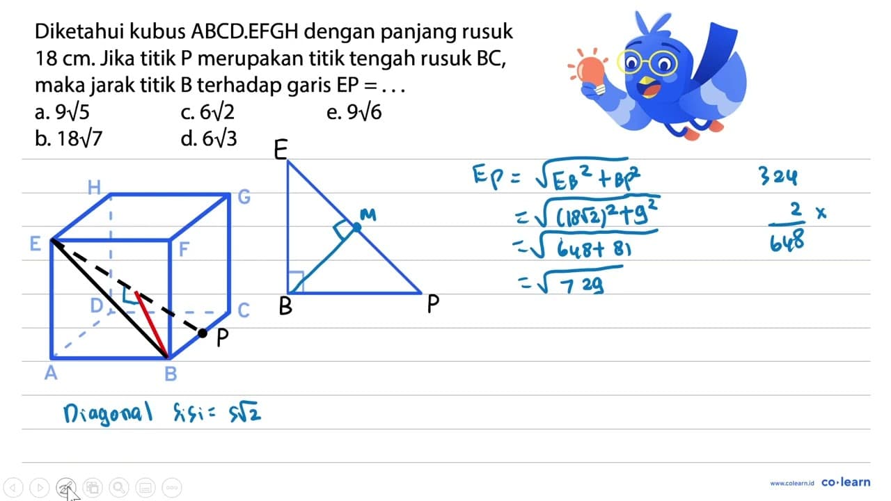 Diketahui kubus ABCD.EFGH dengan panjang rusuk 18 cm . Jika