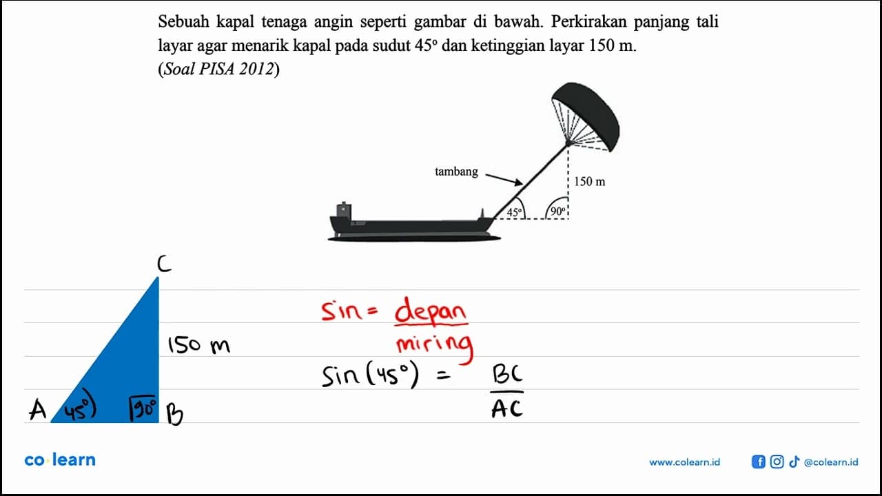 Sebuah kapal tenaga angin seperti gambar di bawah.