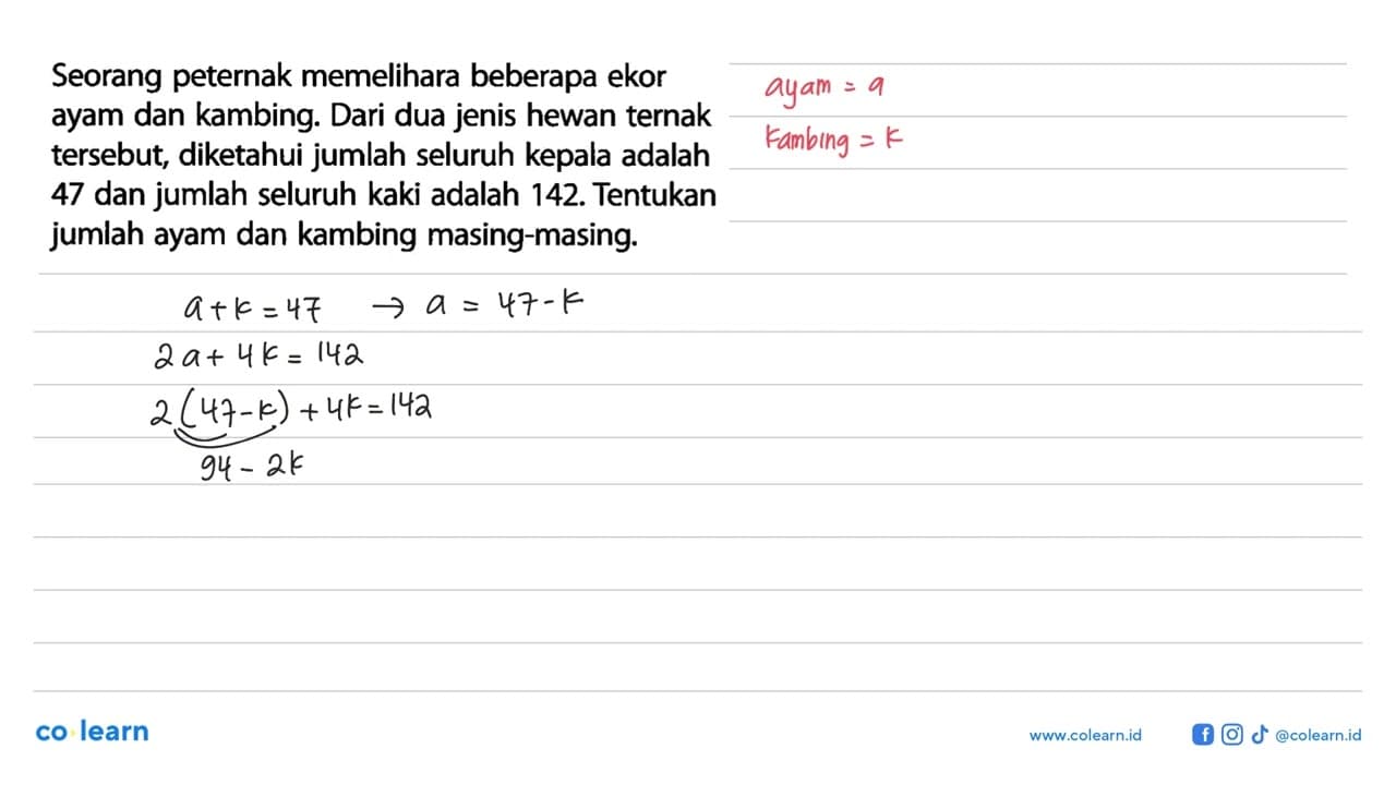 Seorang peternak memelihara beberapa ekor ayam dan kambing.