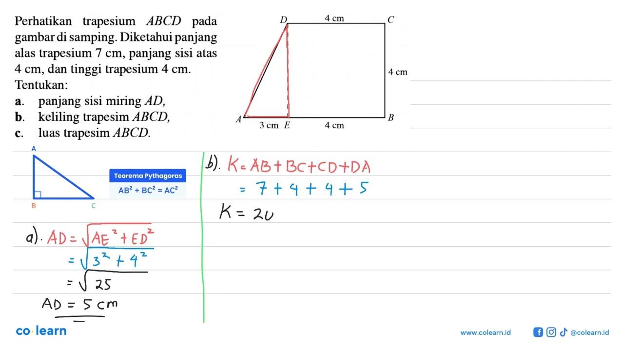 Perhatikan trapesium ABCD pada gambar di samping. Diketahui