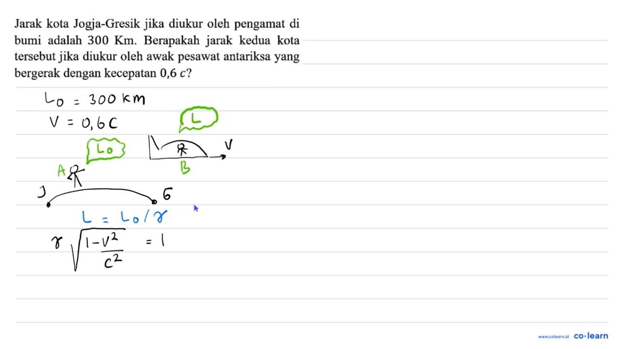 jarak kota Jogja-Gresik jika diukur oleh pengamat di bumi