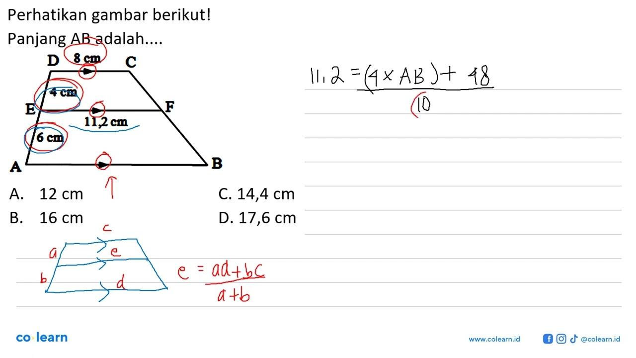 Perhatikan gambar berikut! D 8 cm C E 4 cm 11,2 cm F A 6 cm