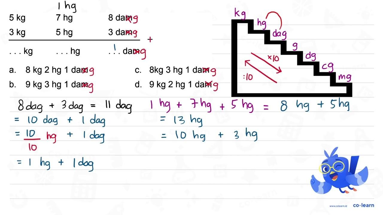 5 kg 7 hg 8 dam - 3 kg 5 hg 3 dam ... kg ... hg ... dam