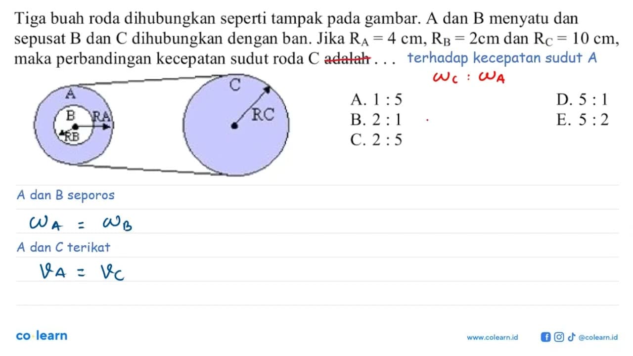 Tiga buah roda dihubungkan seperti tampak pada gambar. A