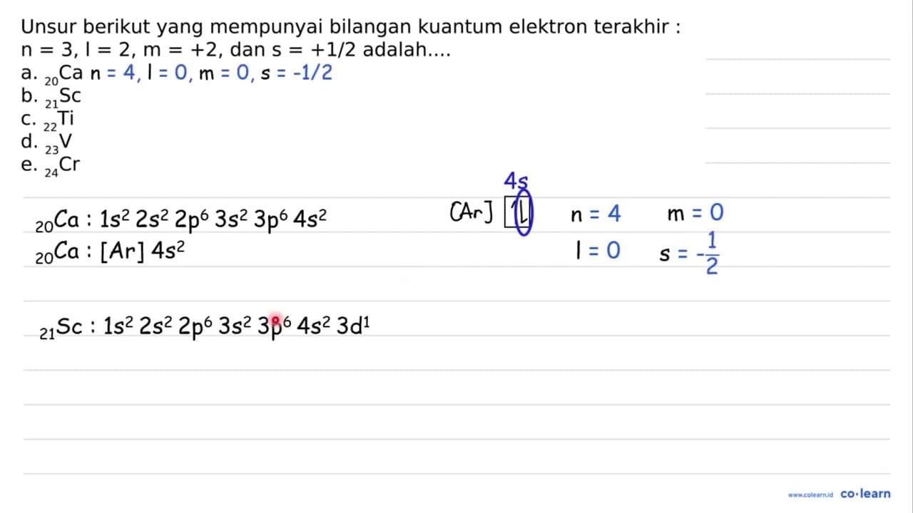 Unsur berikut yang mempunyai bilangan kuantum elektron