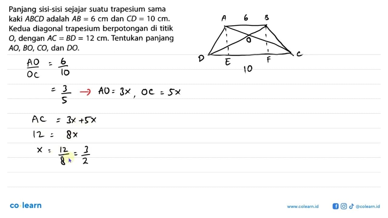 Panjang sisi-sisi sejajar suatu trapesium sama kaki ABCD