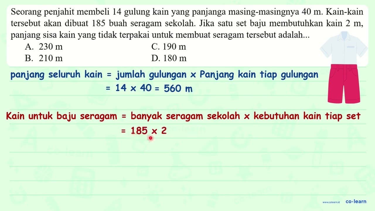 Seorang penjahit membeli 14 gulung kain yang panjanga