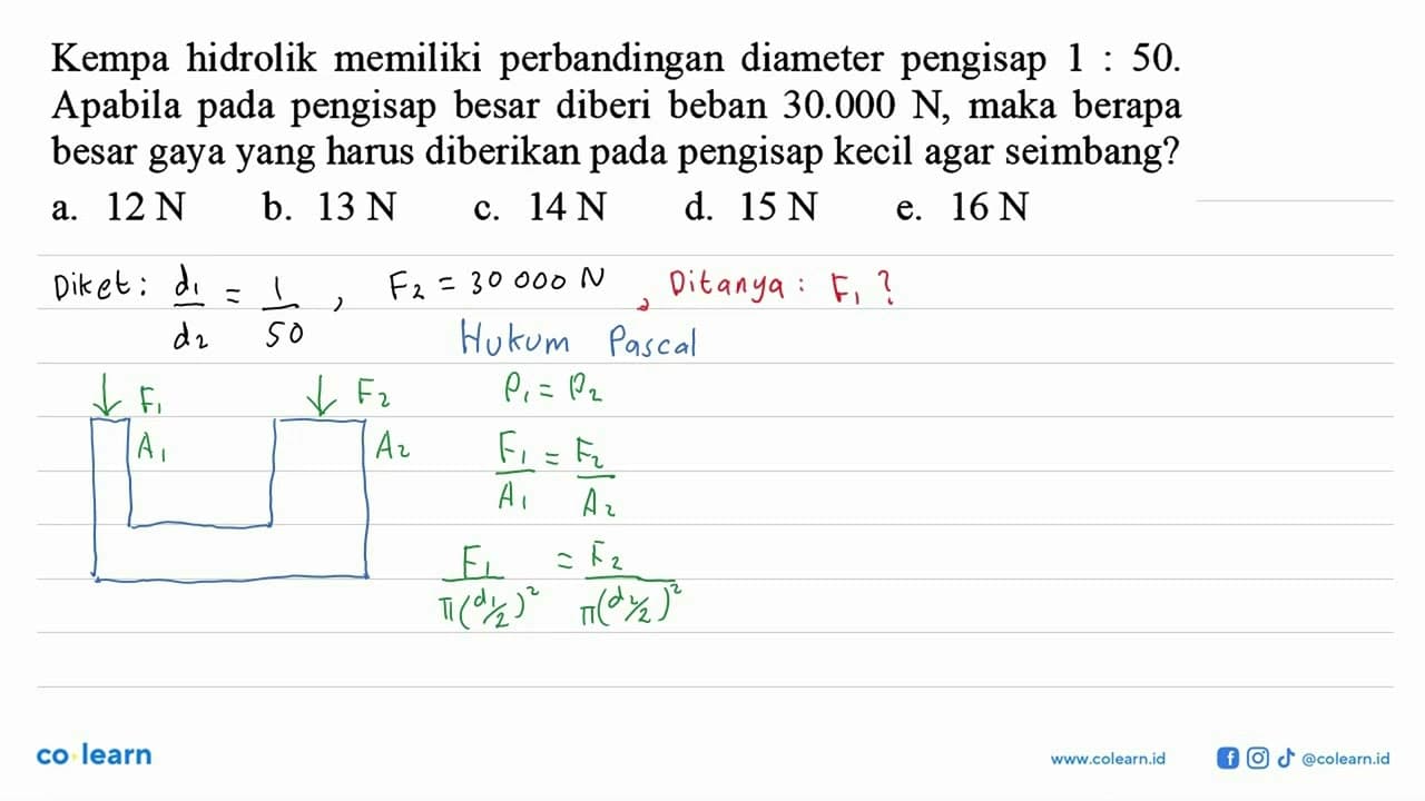 Kempa hidrolik memiliki perbandingan diameter pengisap 1:50