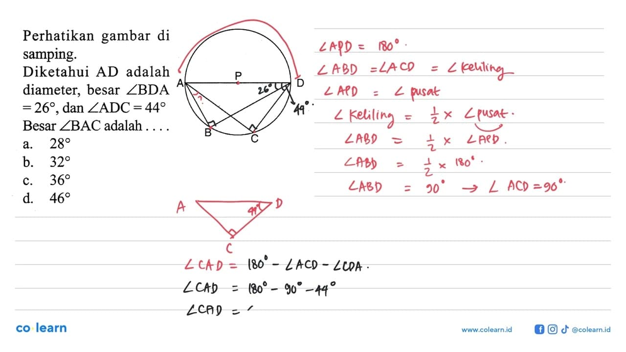 Perhatikan gambar di samping. Diketahui AD adalah diameter,