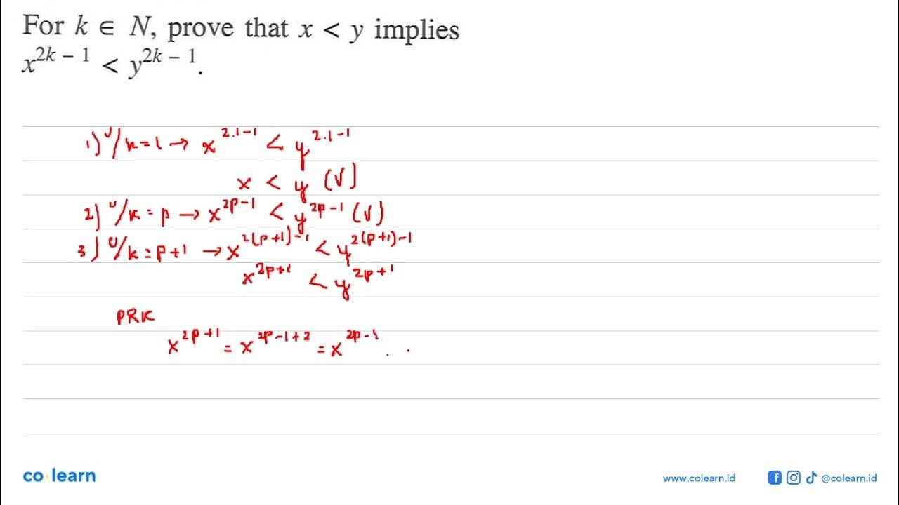 for k e N, prove that x<y implies x^(2k-1)<y^(2k-1)