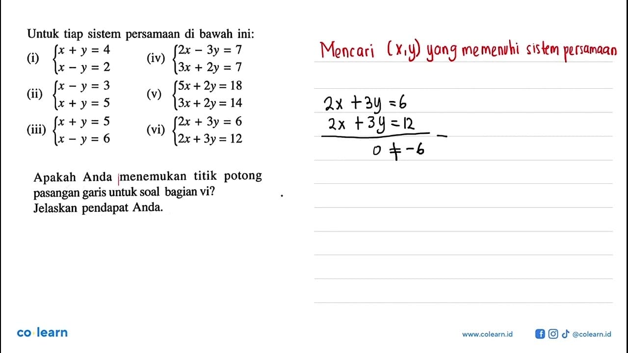 Apakah Anda menemukan titik potong pasangan garis untuk