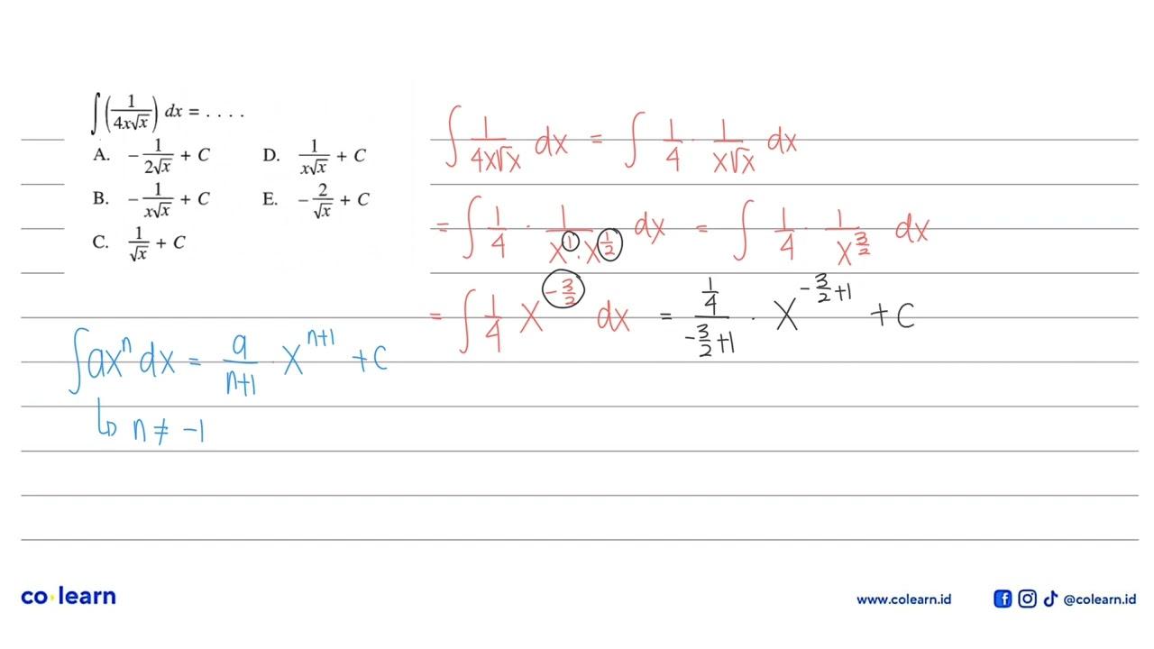 integral (1/(4x akar(x))) dx=...