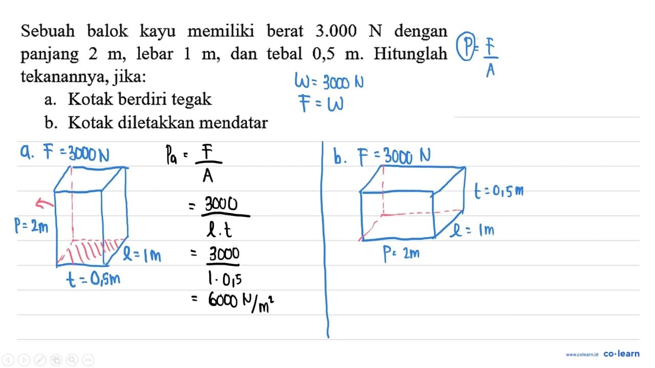 Sebuah balok kayu memiliki berat 3.000 ~N dengan panjang 2