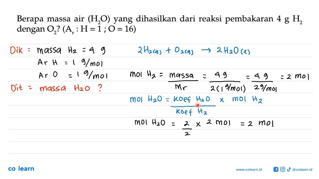 Berapa massa air (H2O) yang dihasilkan dari reaksi
