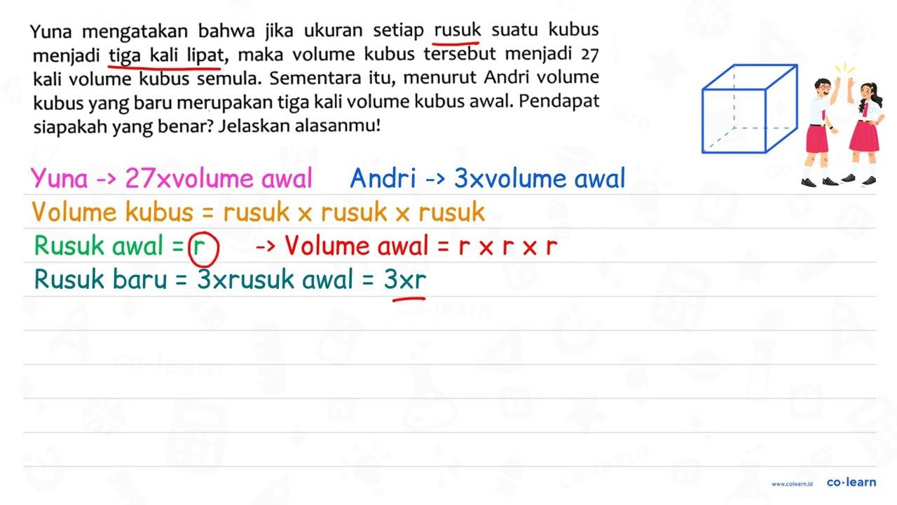 Yuna mengatakan bahwa jika ukuran setiap rusuk suatu kubus