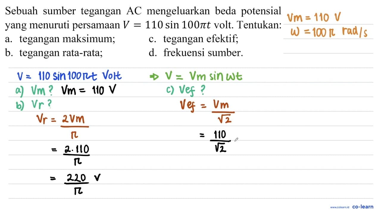 Sebuah sumber tegangan AC mengeluarkan beda potensial yang