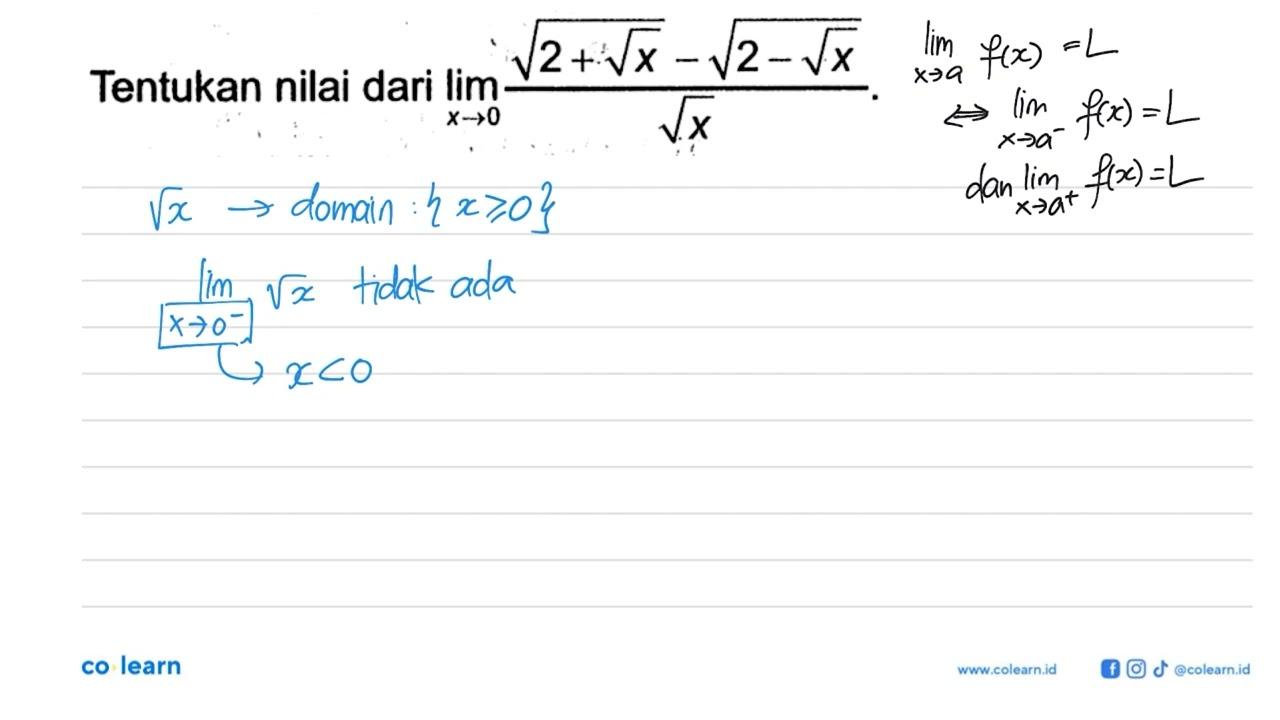 Tentukan nilai dari lim x menuju 0