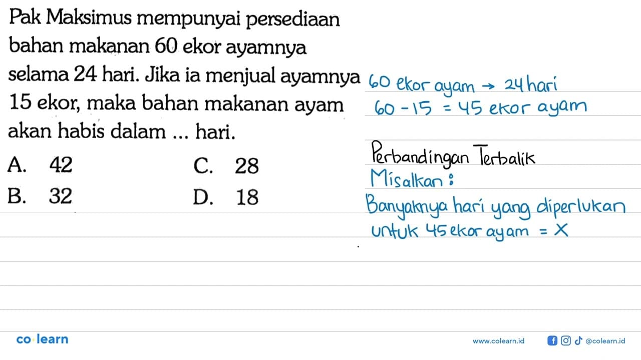 Pak Maksimus mempunyai persediaan bahan makanan 60 ekor