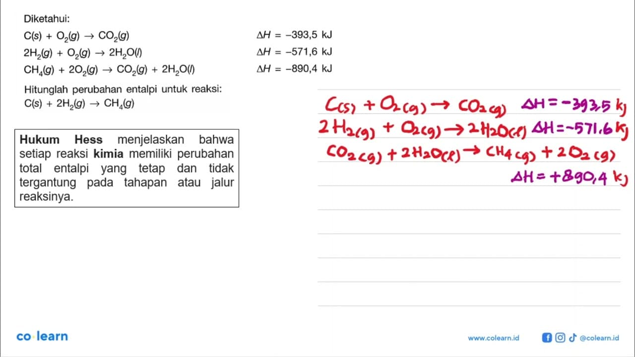 Diketahui: C(s) + O2(g) -> CO2(g) Delta H = -393,5 kJ