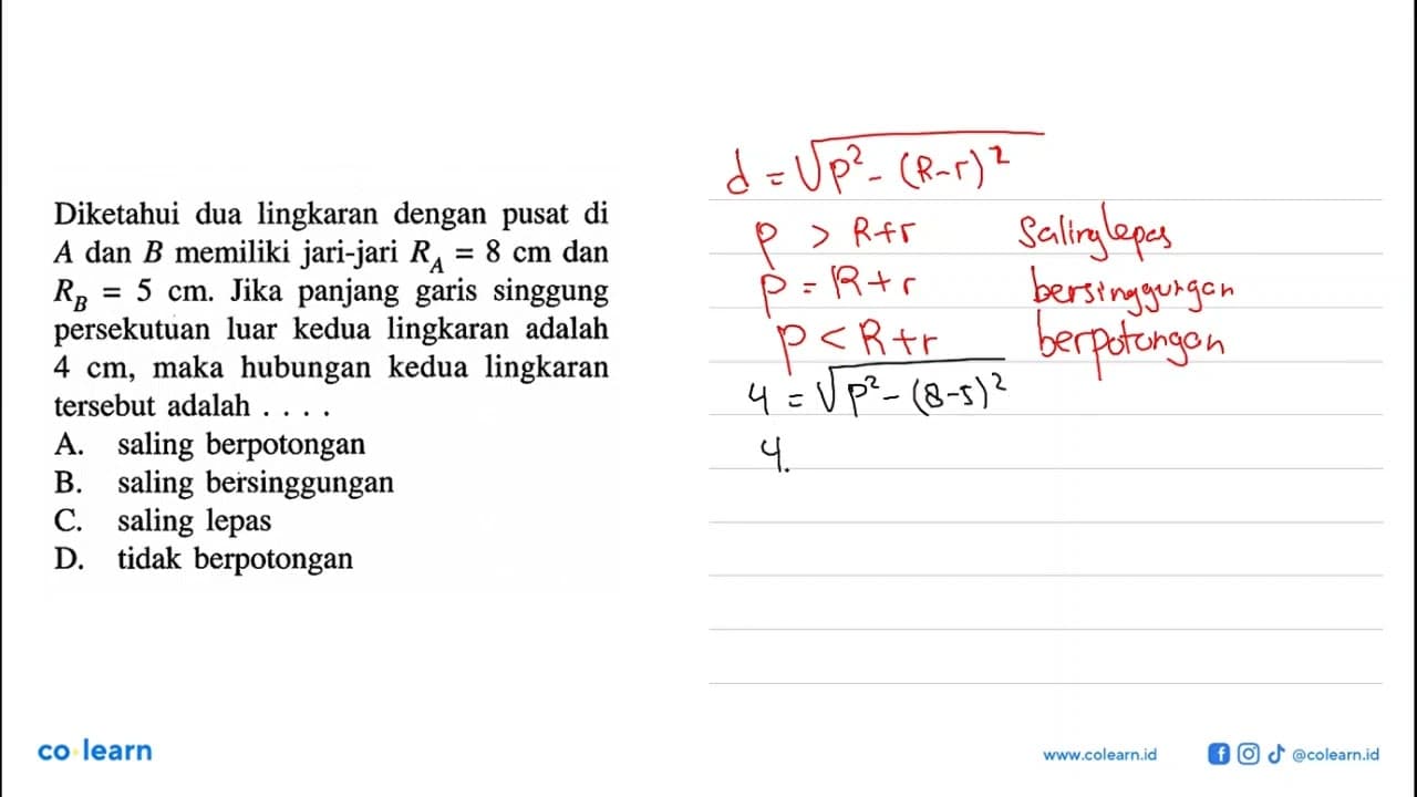 Diketahui dua lingkaran dengan pusat di A dan B memiliki