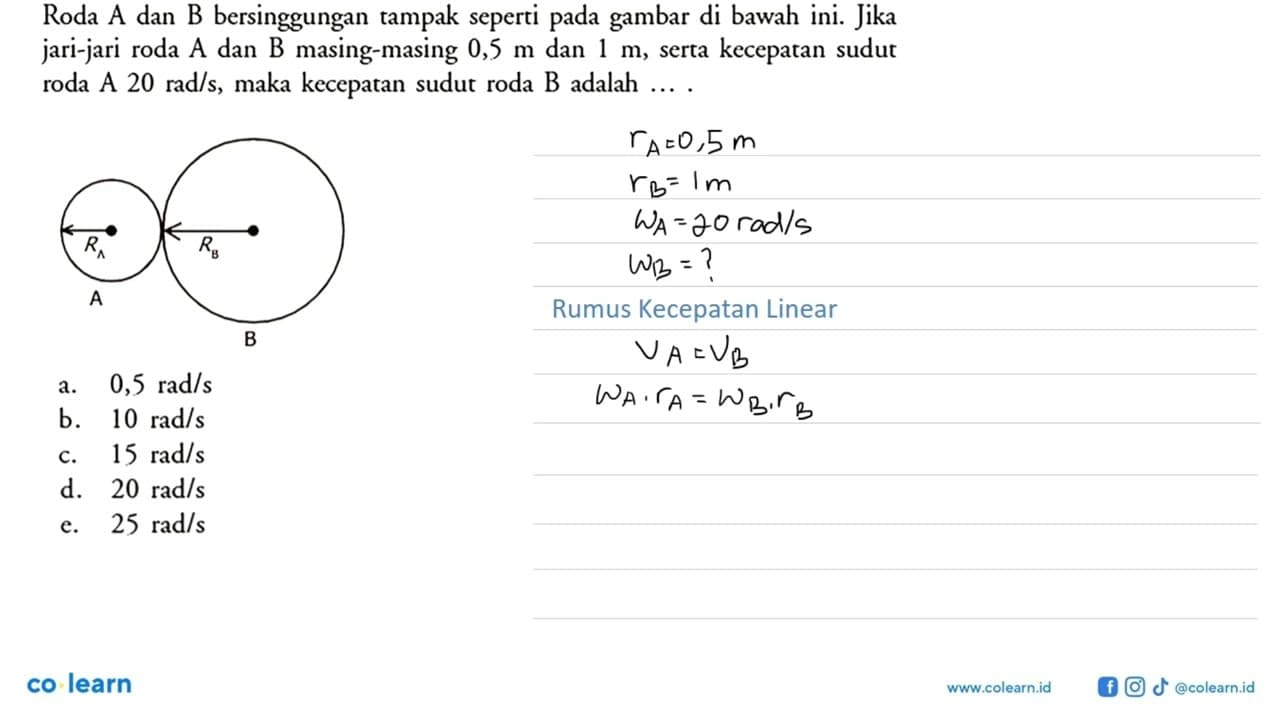 Roda A dan B bersinggungan tampak seperti pada gambar di