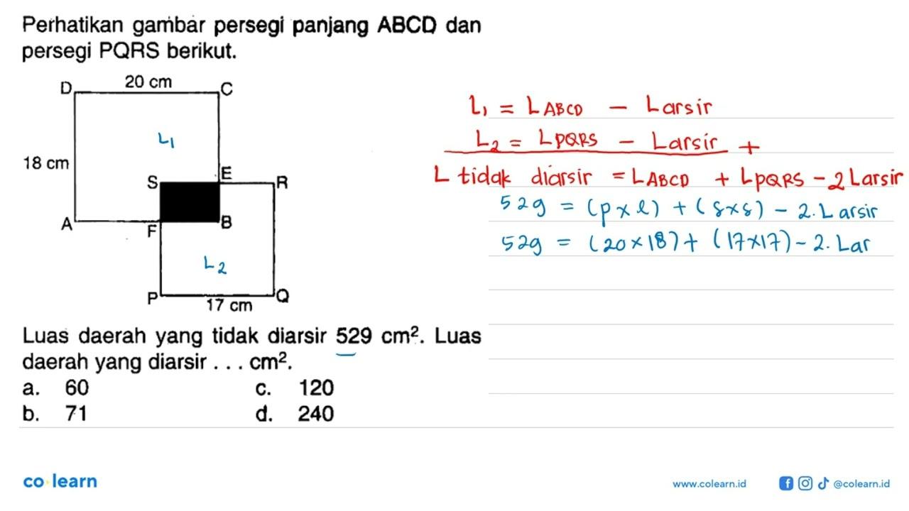 perhatikan gambar persegi panjang ABCD dan persegi PQRS