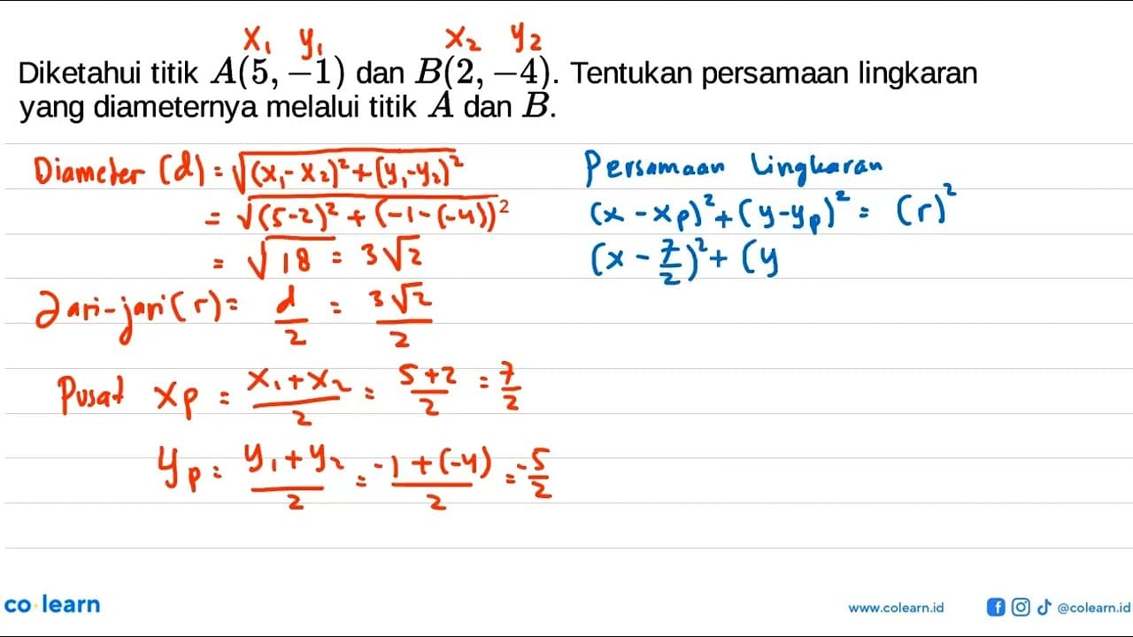 Diketahui titik A(5,-1) dan B(2,-4). Tentukan persamaan