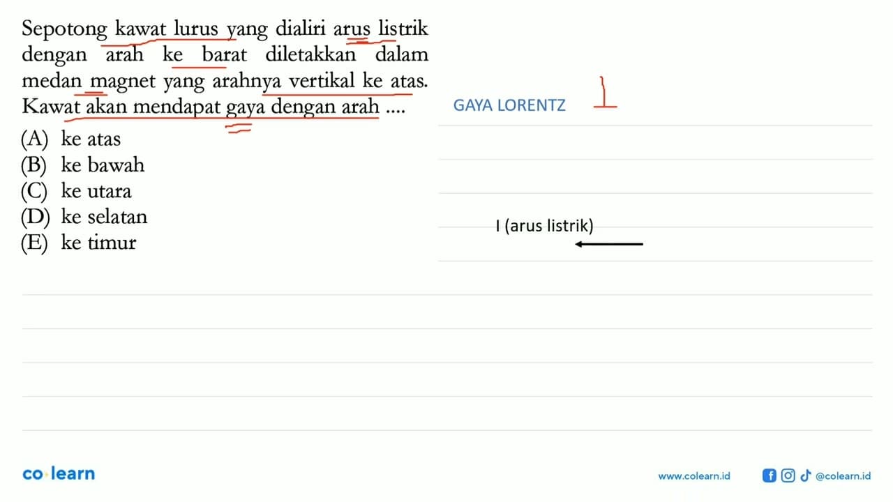 Sepotong kawat lurus yang dialiri arus listrik dengan arah