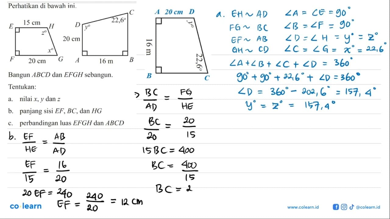Perhatikan di bawah ini. E 15 cm H z x F 20 cm G C D y 22,6