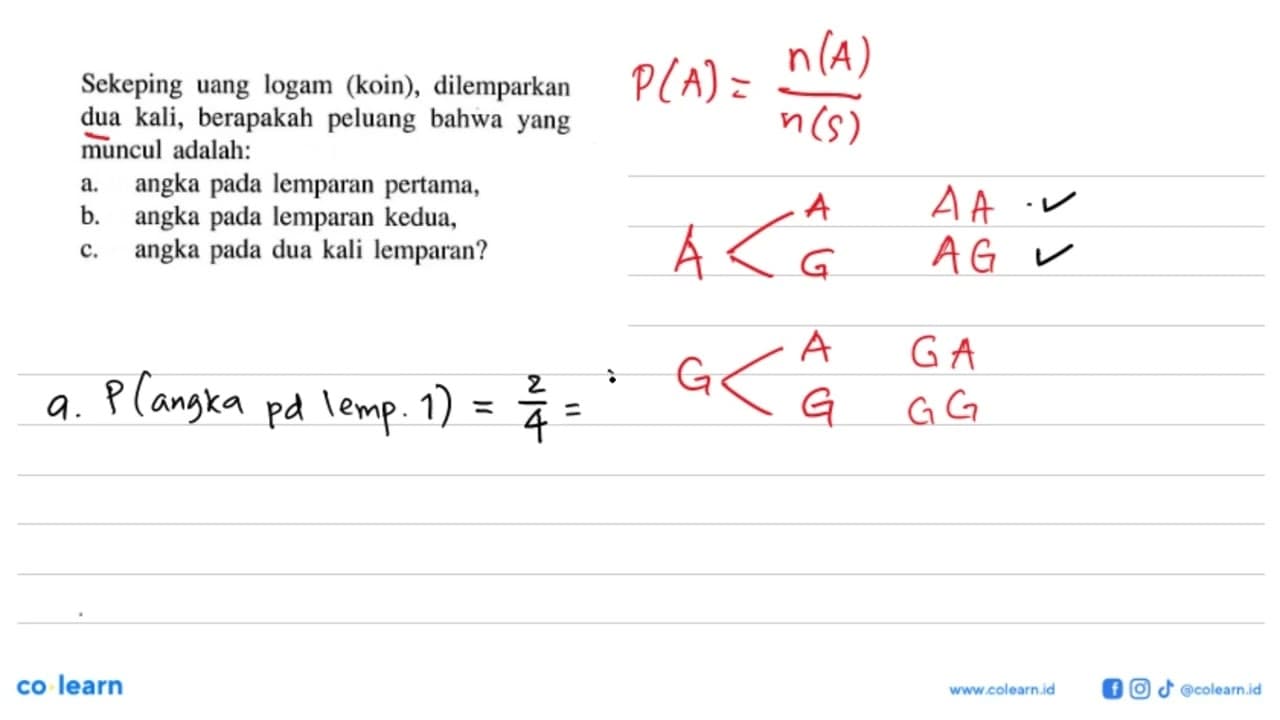 Sekeping uang logam (koin), dilemparkan dua kali, berapakah